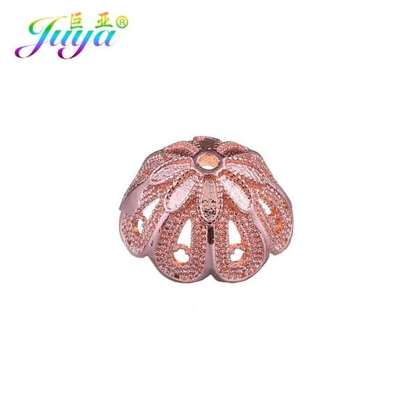 rose gold Золото/серебро полые медные цветы овальные бусины шапки аксессуары для женщин жемчуг натуральный камень серьги ожерелья ювелирные изделия DIY Изготовление - Цвет: rose gold