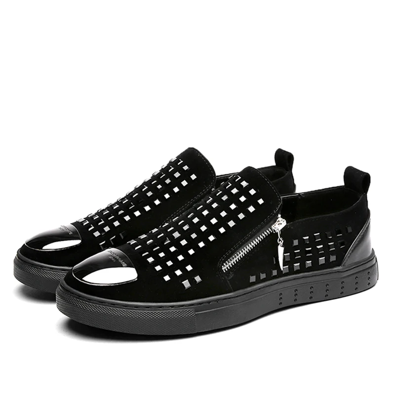 Luxury Sliver Rivets Men Genuine Leather Causal Shoes Loubuten Comfortable Party Flats Round Toe Zapatos Hombre | Обувь