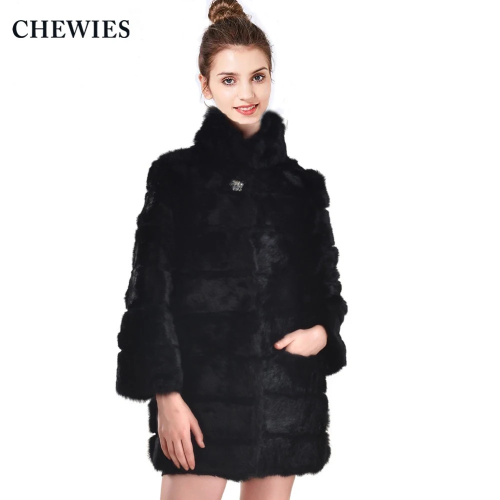 Женское пальто с натуральным мехом CHEWIES натуральное карманами настоящий мех