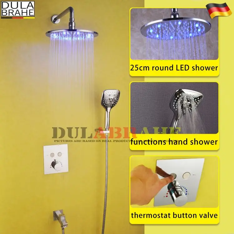 LED Rain Shower Set Thermostat Mixer Valve Button Panel Bathroom Bath Faucet System | Обустройство дома