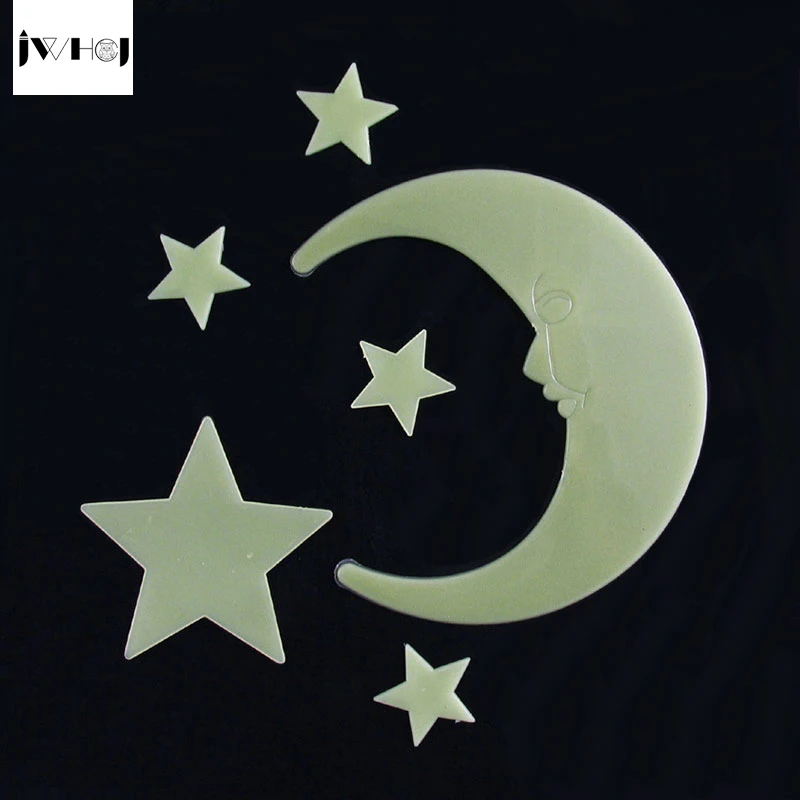 Настенные Стикеры с изображением большой Луны и звезд цвет светится в темноте