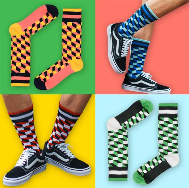 CRAZY FLY Colorful Cotton Men Happy Socks Striped Plaid Women Unisex Funny Harajuku Casual Breathable for Christmas Gift | Женская