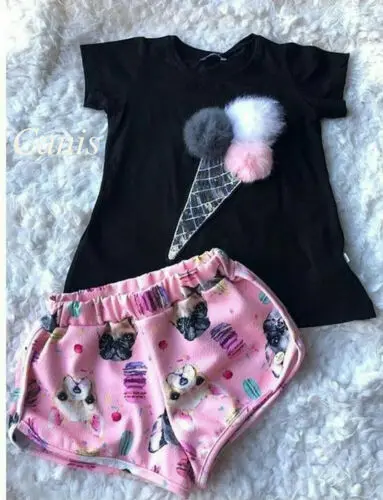 pudcoco 2019 Children Clothing Suits For Girls Clothes Kids Toddler Enfant Fille Infantis Outfits Ice cream Print T-shirt+Shorts | Детская