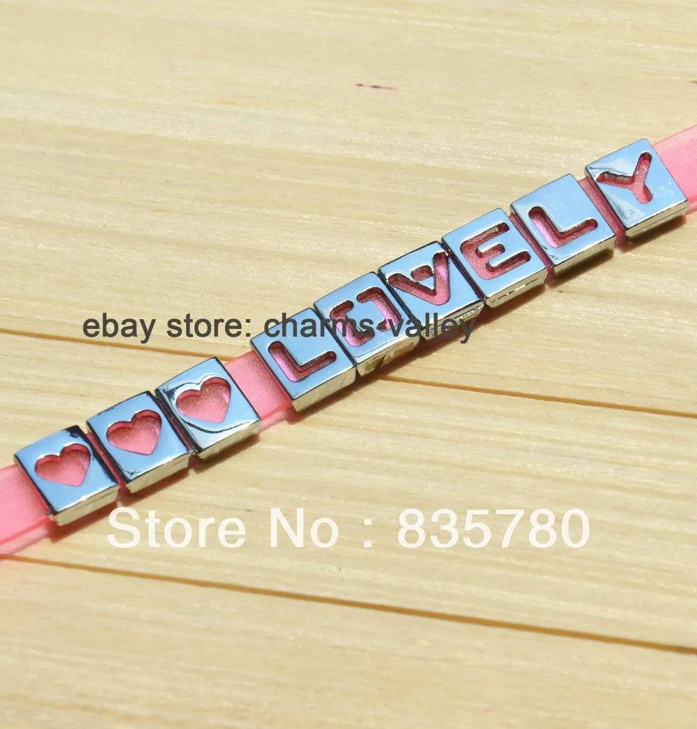 

100PCS 8MM Mixed Style Alloy Hollow Slide Charms Fit 8mm Slide Letters Wristband Belts