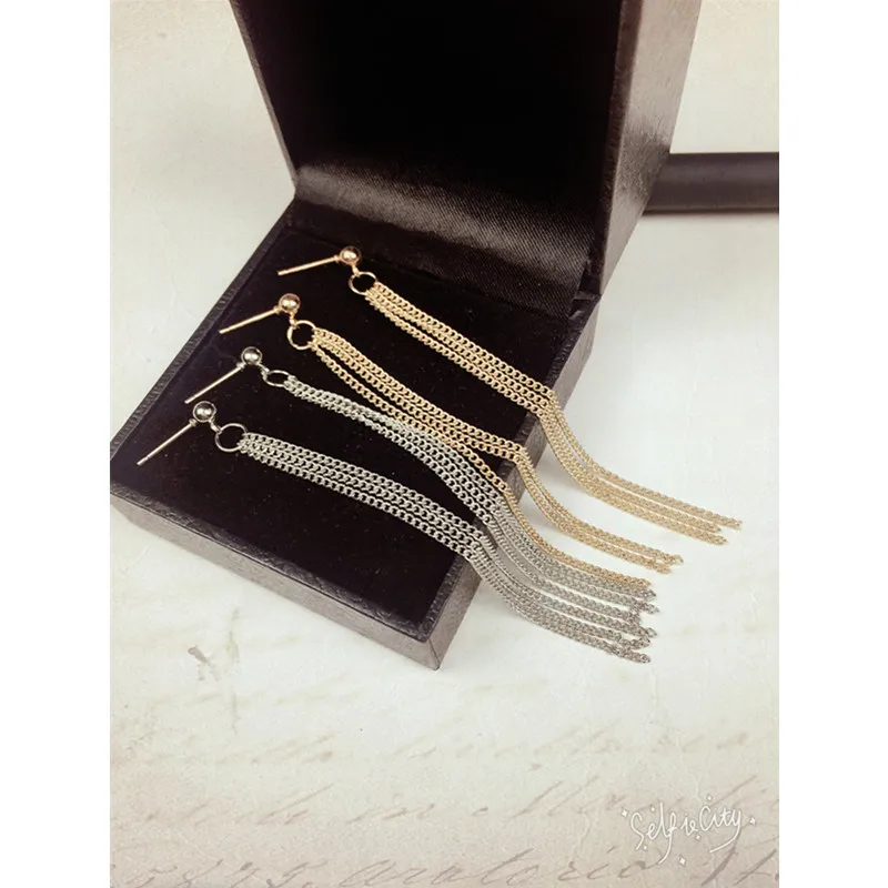 Длинная кисточка цепочка серьги элегантные золотые серебряные цвета капли воды