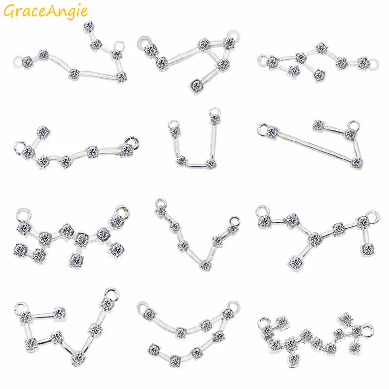 

12 шт., модные подвески в форме зодиака, из цинкового сплава, белого цвета