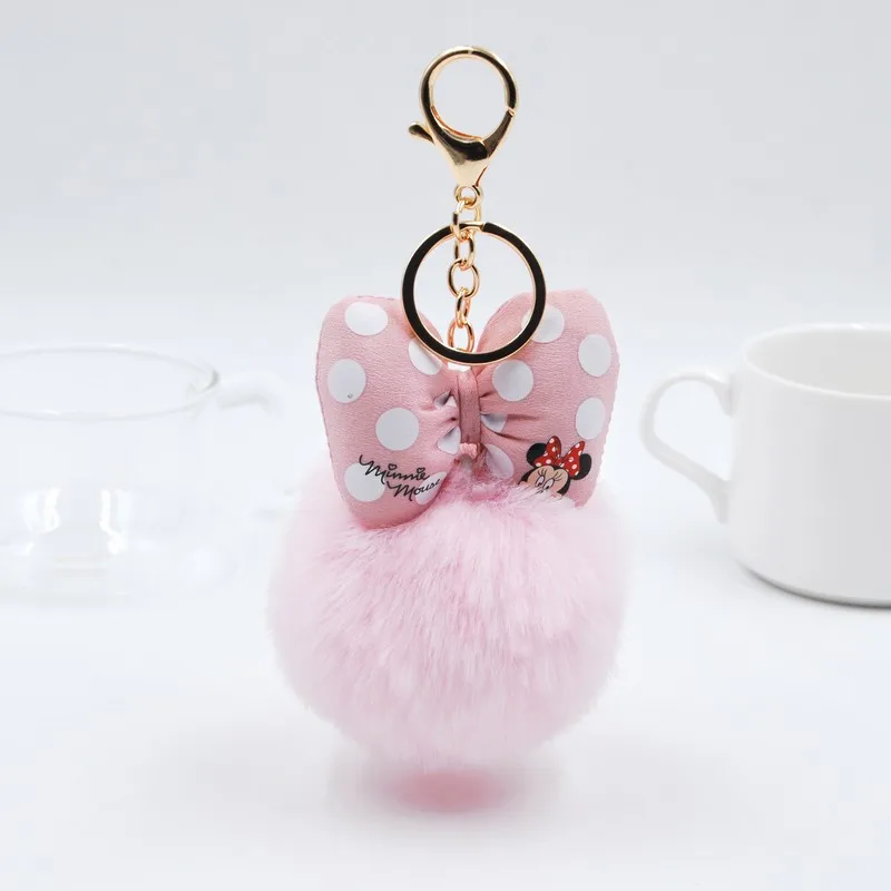 light pink Пушистый кролик меховой шар Микки брелок для женщин помпон Кролик Мех бант брелок на сумку автомобиль ювелирные изделия свадебный подарок - Цвет: light pink