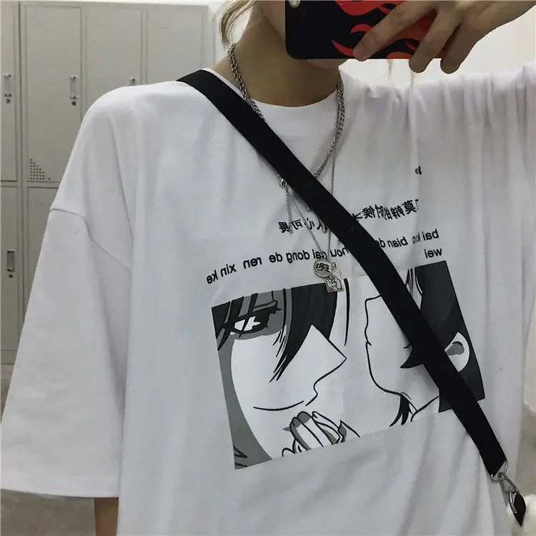 Летняя одежда, модная уличная футболка для пары, корейский стиль, Ulzzang, Harajuku, винтажный принт, короткий рукав, футболки для женщин, свободная футболка