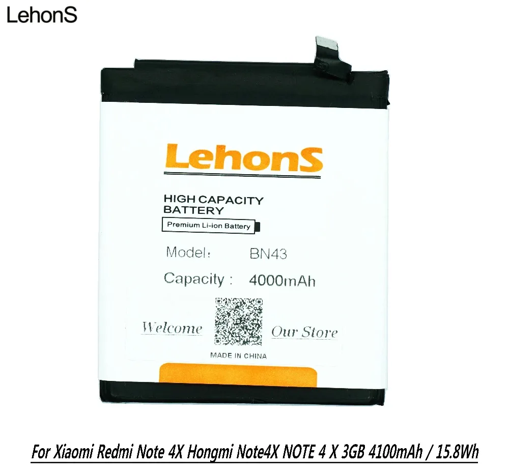 Мобильный телефон LehonS 1x BN43 / BN 43 аккумулятор для Xiaomi Redmi Note 4X Hongmi Note4X NOTE 4X3 ГБ 4100