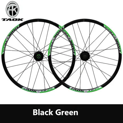Black Green С выдвижной ручкой, размером 24 дюйма горный велосипед колеса велосипеда из алюминиевого сплава двойные обода дисковый тормоз, колесная пара обод - Цвет: Black Green