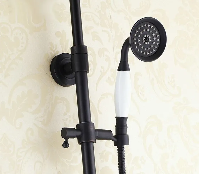 Черный латунный кран для душа с двумя перекрестными ручками ванной комнаты 8