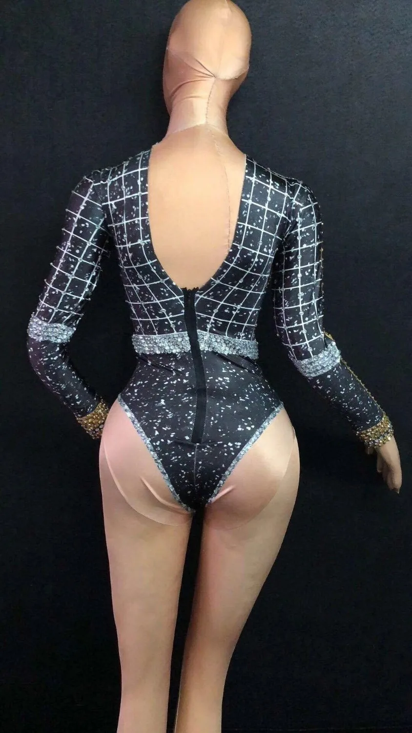 Colorful Full Rhinestones Elastic Leotard Bodysuit Female Jazz Dance Teams Costume Nightclub Bar DJ Singer Concert Stage Outfits