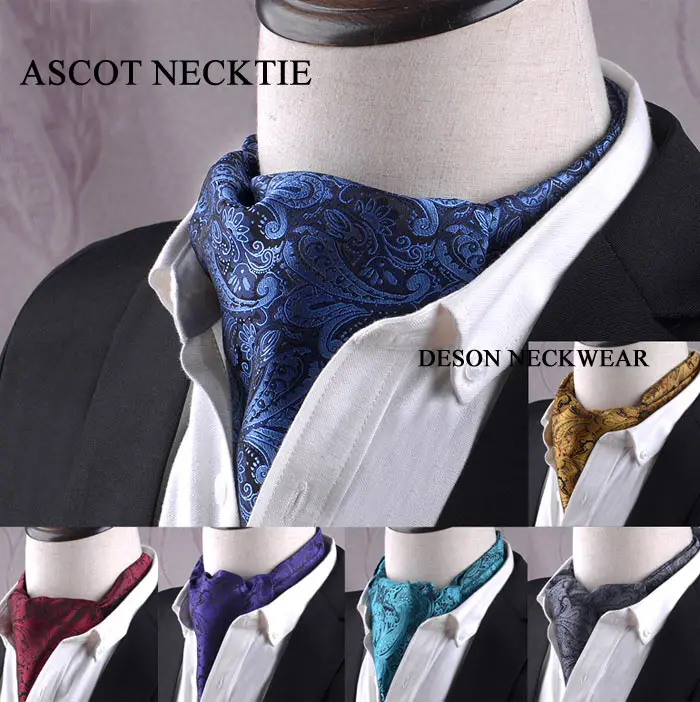 NEW 2018 Paisley Floral Silk men blue Ascot Cravat Jacquard Ties Woven Shirt elegant Dress Set Quality Microfibra Ascot
