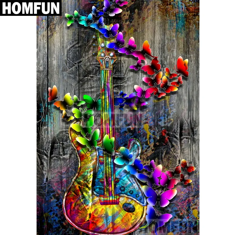 Алмазная живопись HOMFUN A01808 полноразмерная/круглая вышивка Скрипка бабочка 5D