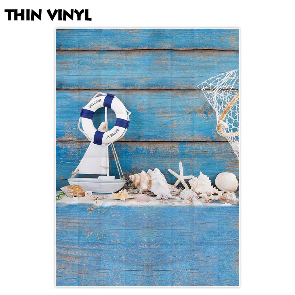 Allenjoy летние фоны темно-синяя деревянная стена лодка раковины Мальчик День