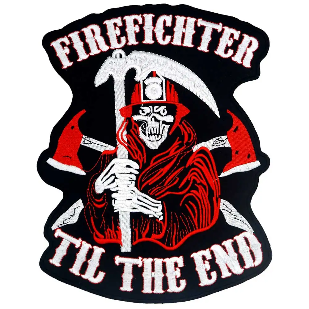

firefight skull large backing Embroidered Applique Sewing Label punk biker Patches Clothes Apparel Accessories Badge