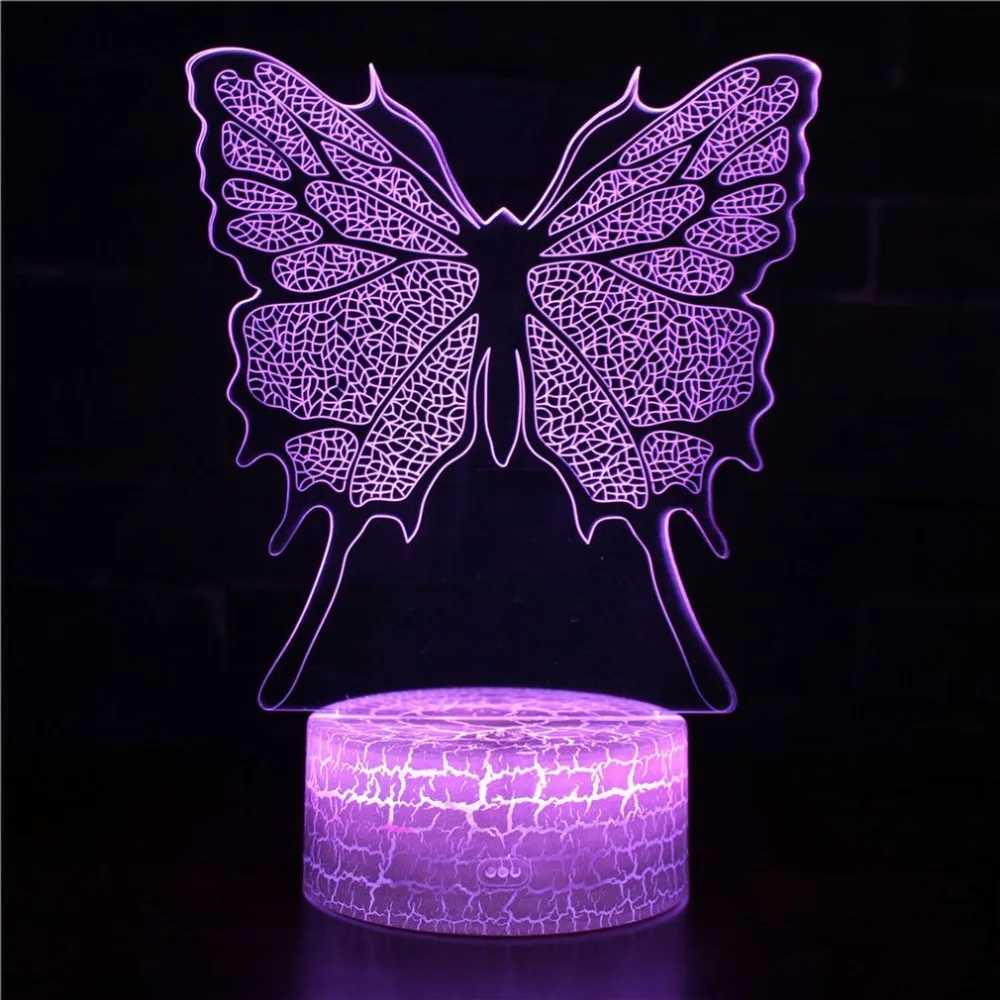 Butterfly Series Acrylic Panel Design 3D LED Night Light illusion Table Desk Lamp Christmas Gift for Child Home Decor|Ночники| |