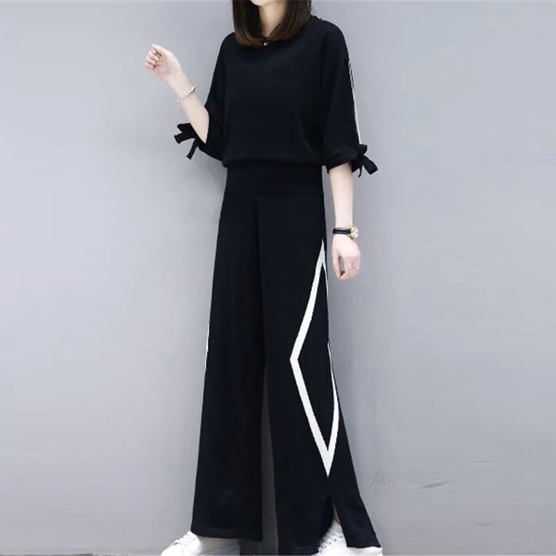 

New 2018 Spring and Autumn Women's Pants Suit 2 Piece set Women Sportswear for Women knitting Leisure Clothing Female A0574
