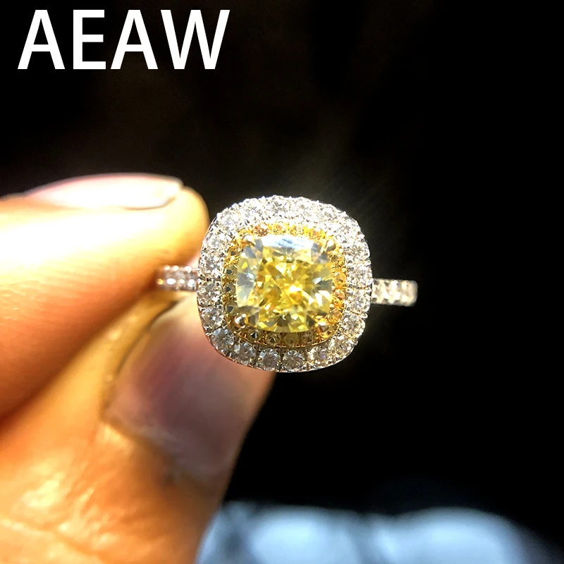 AEAW Твердые 14 K White Gold Роскошные 1ct желтый Муассанит Обручение обручальное кольцо Муассанит Enternity Diamond Band для Для женщин