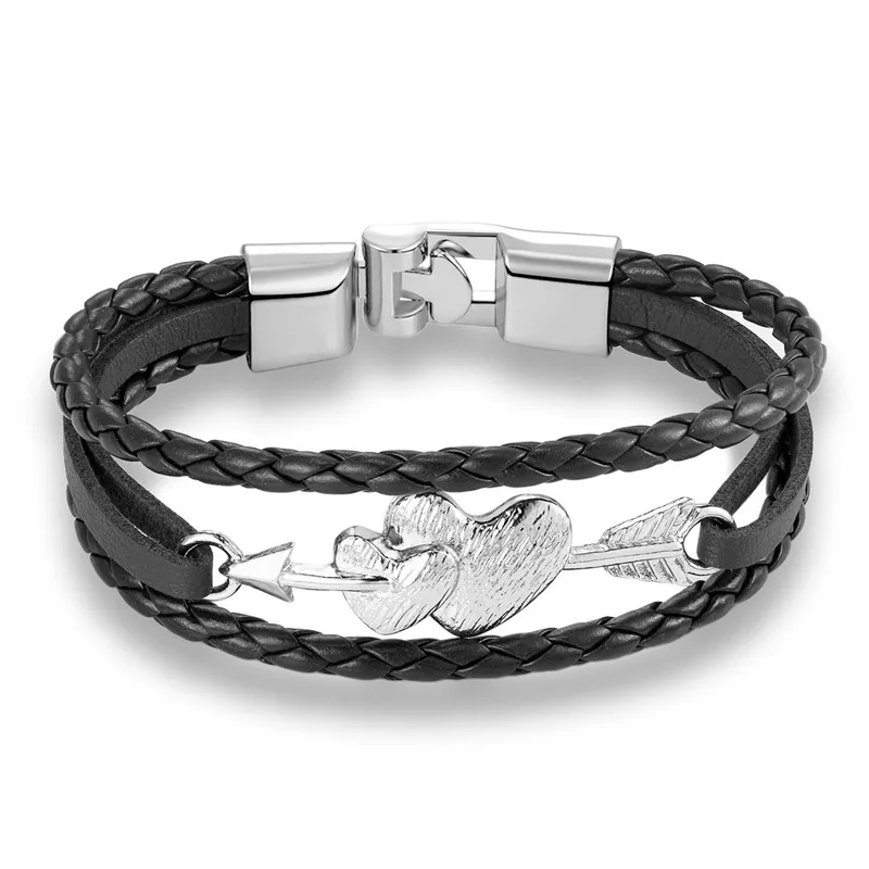 MKENDN новинка модный браслет с двойными стрелами из натуральной кожи пряжкой на