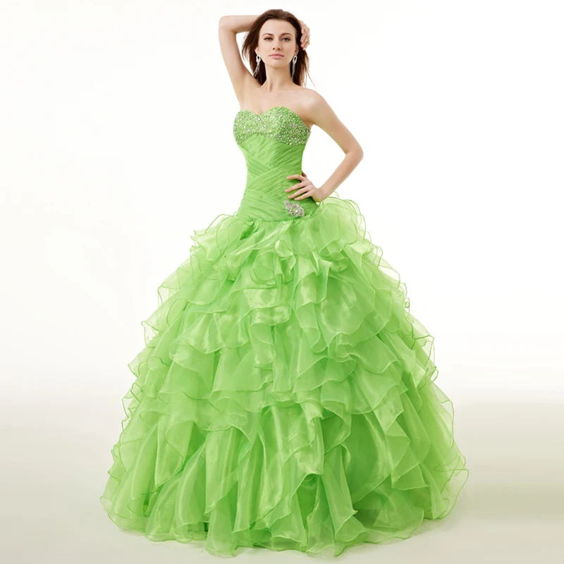 Недорогое зеленое бальное платье Quinceanera 2018 милое длиной до пола с открытыми