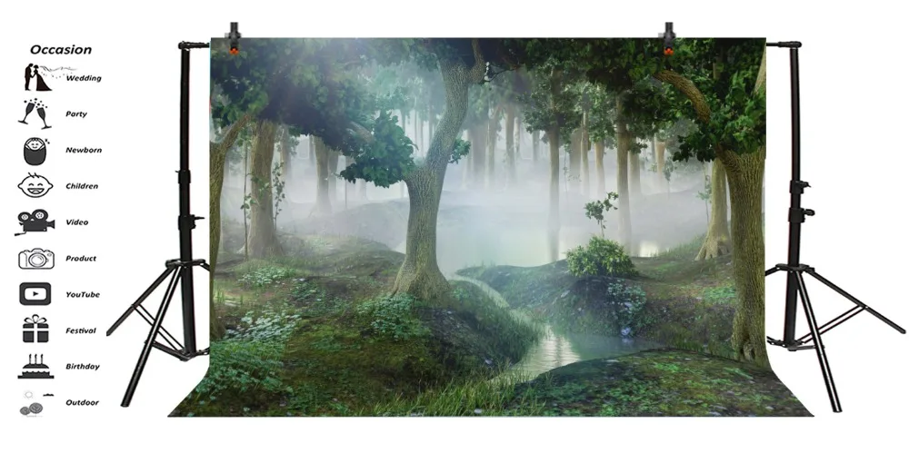 Laeacco лес фоны зеленое дерево трава крик Dreamy ребенок портрет фоновая фотосъемка