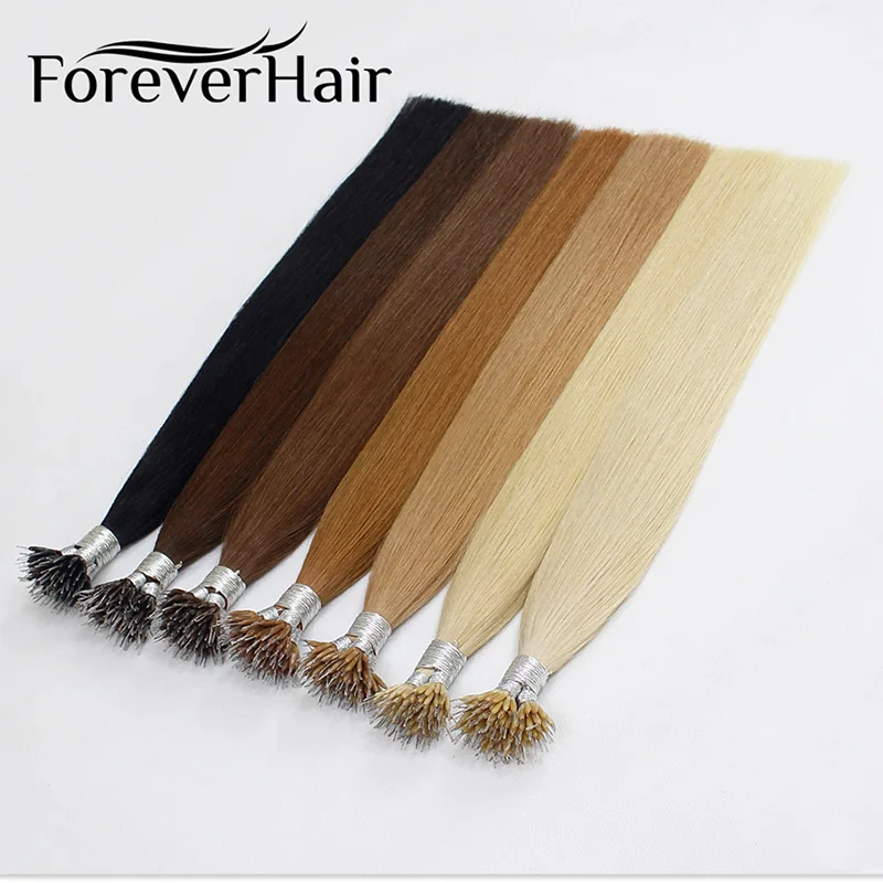 FOREVER HAIR Straight Remy человеческие нано-Кольца для волос для наращивания 0,8 г/локон 1" 18" 2" платиновый блонд Европейский микро бисер 50 шт