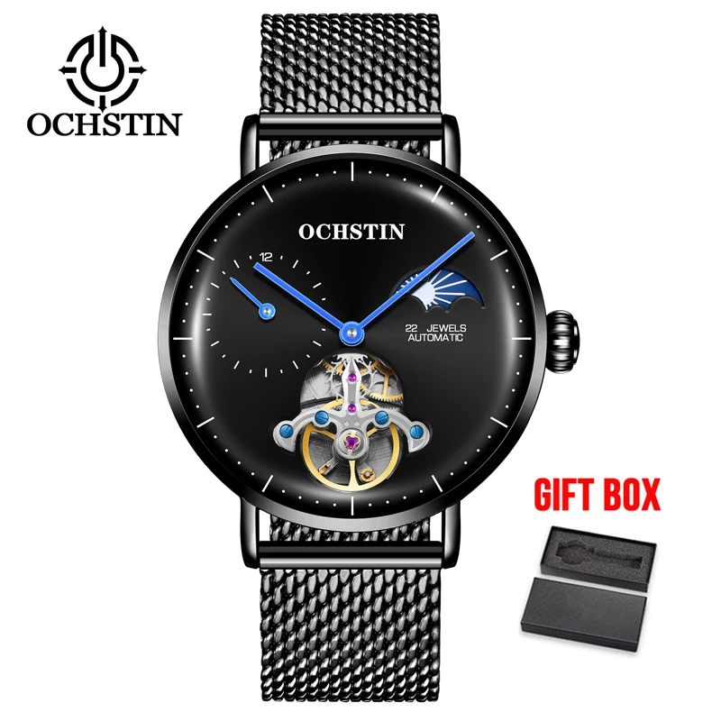 black with box Мужские часы Топ бренд модные большие дизайнерские автоматические механические наручные часы с каркасом турбийон часы Relogio Masculino - Цвет: black with box