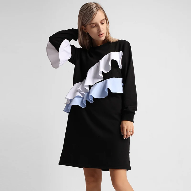 Мода 2018 женское платье осень-зима элегантные кофты с длинными рукавами оборками