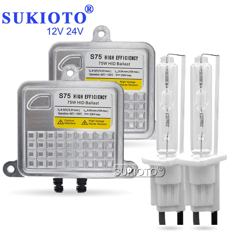 Ксеноновые фары SUKIOTO H7 HID 24 в 75 Вт комплект фар H1 D2H H3 HB3 HB4 H11 880 для грузовика лодки