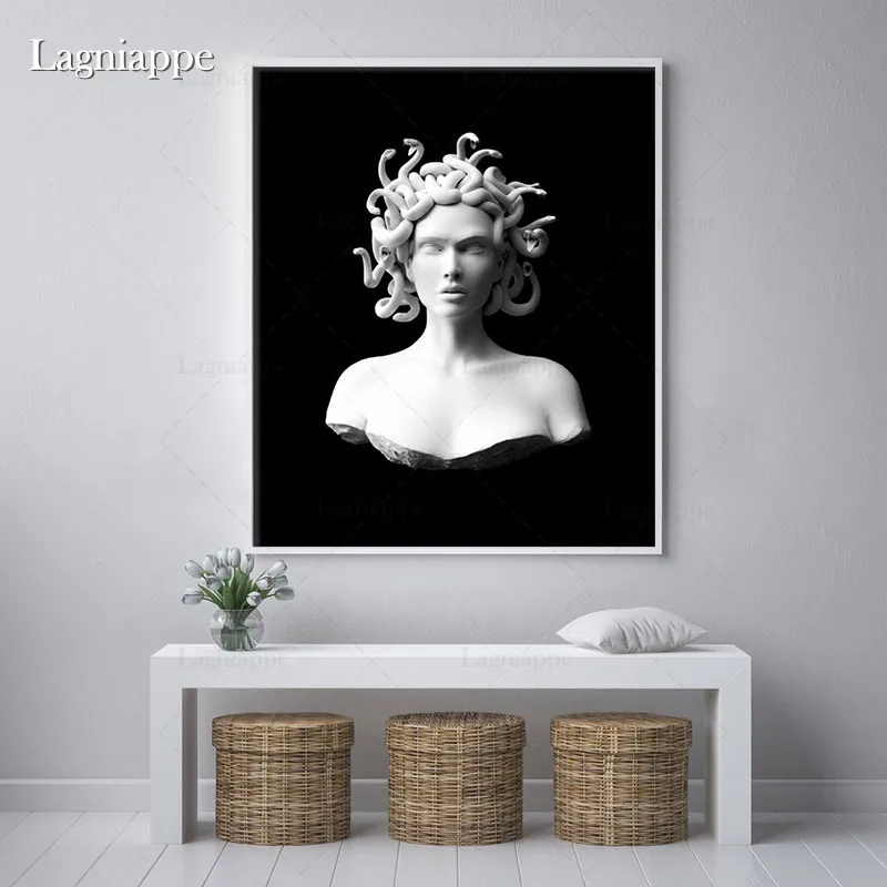 Medusa Gorgon Plaster statue nordic modern portrait Home living Room Bedroom Decor Print Poster Picture Painting Wall Art Canvas