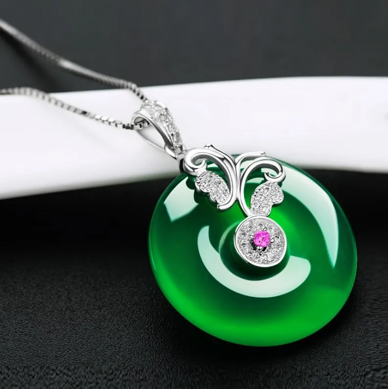 925 silver New Emerald Chalcedony Butterfly Transfer Bead Suspended Chain Necklace | Украшения и аксессуары