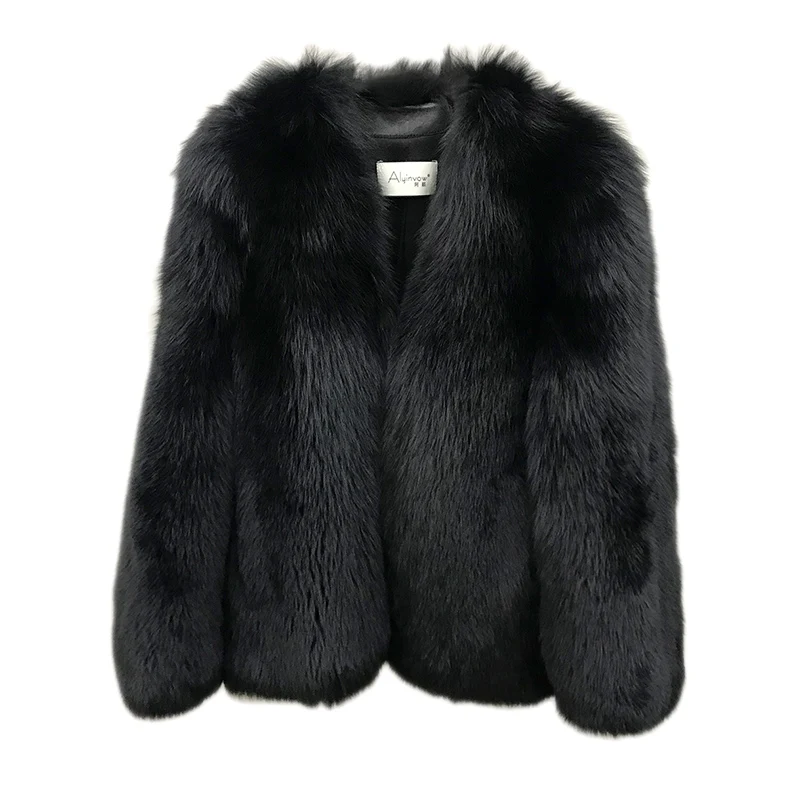 2019 New Women'S Fox Fur Coat Female Long Section Leather Suede Coat Classic European And American Black Fur Coat Thick Fur