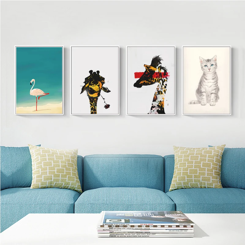 Nordic Giraffe Monkey Painting Abstract Art Canvas Print Poster Cat Deer Wall Picture Nursery Kids Room Decoration | Дом и сад