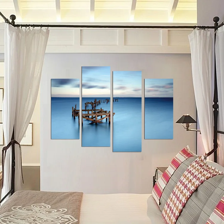 Четыре шт. без рамки морской мост sundown картина маслом с принтом на холсте домашний