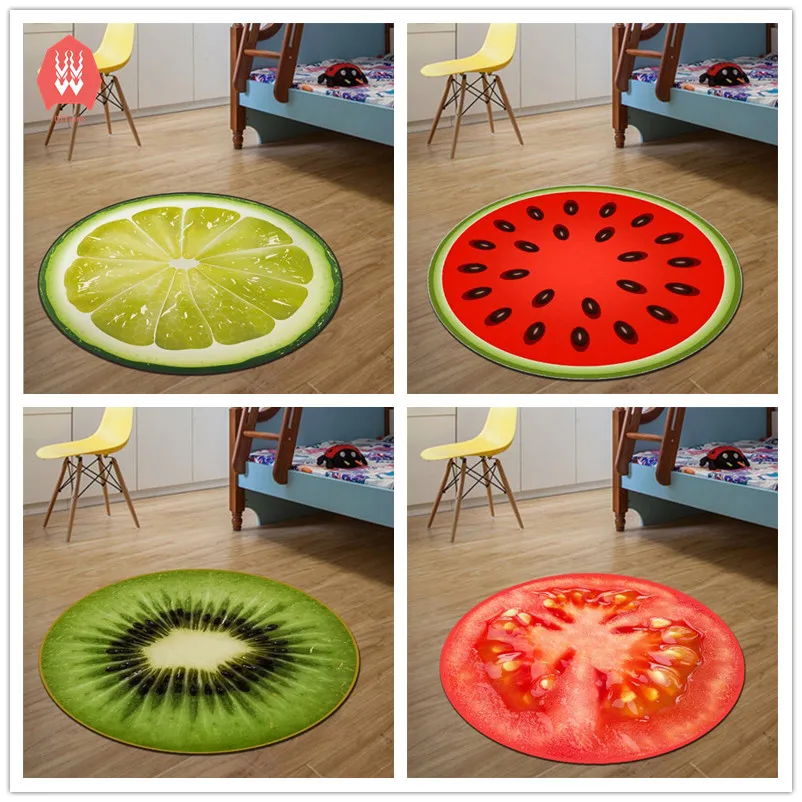 Alfombra redonda con estampado 3D de frutas, tapete suave antideslizante para silla de ordenador, Kiwi, sandía, decoración del hogar para habitación de niños
