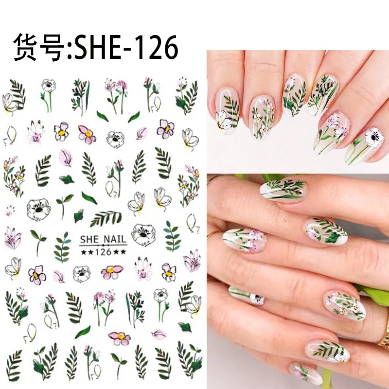 2 Sheets SHE-126 Новое поступление, 2 листа, комический клей, 3d наклейки для ногтей, наклейки из фольги для ногтей, наклейки, художественные Мультяшные украшения для ногтей, дизайнерские инструменты - Цвет: 2 Sheets SHE-126