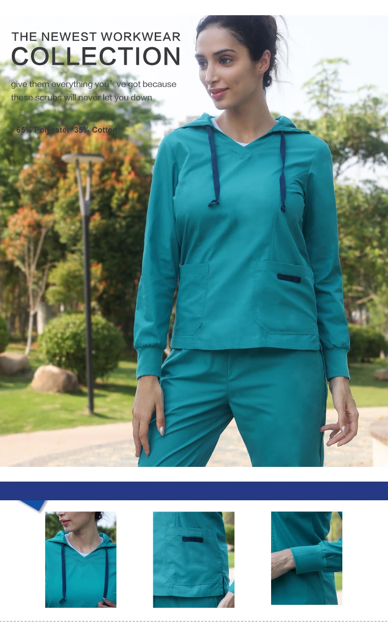 Medical Hoodies Nurse Top Uniform Warm Up Hospital Hoodies Sport 3 Colors Long Sleeve Doctor Tops Knitted Cuffs Infinity Tops