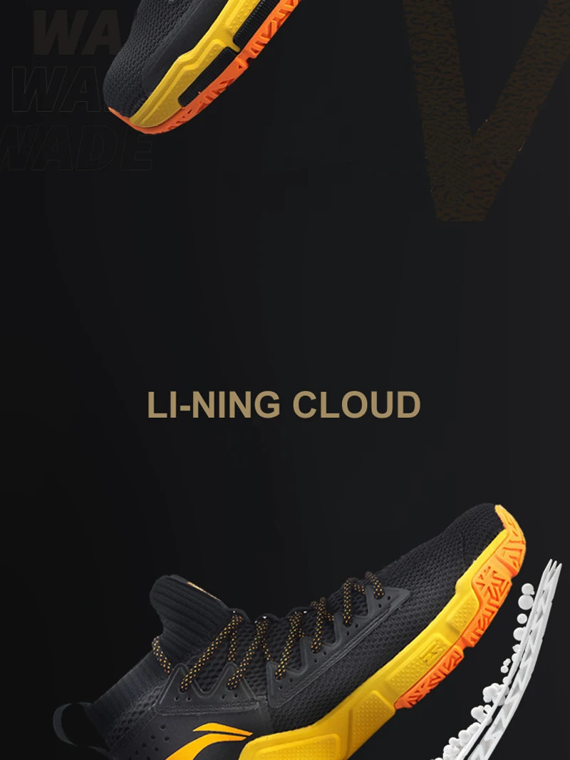 Li-Ning Мужская деление V Wade Профессиональная баскетбольная обувь на подушке, моно подкладка из пряжи, облачная спортивная обувь, кроссовки ABAP027 XYL269