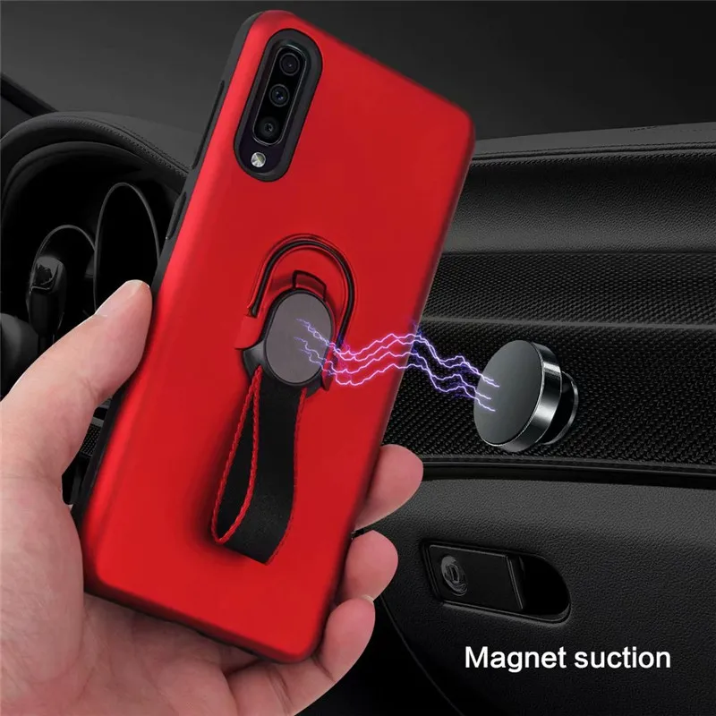 For Samsung Galaxy A50 A70 A40 A30 A10 Case Armor Shockproof Finger Loop Strap Back Cover M10 M20 M30 Hide Stand Holder |