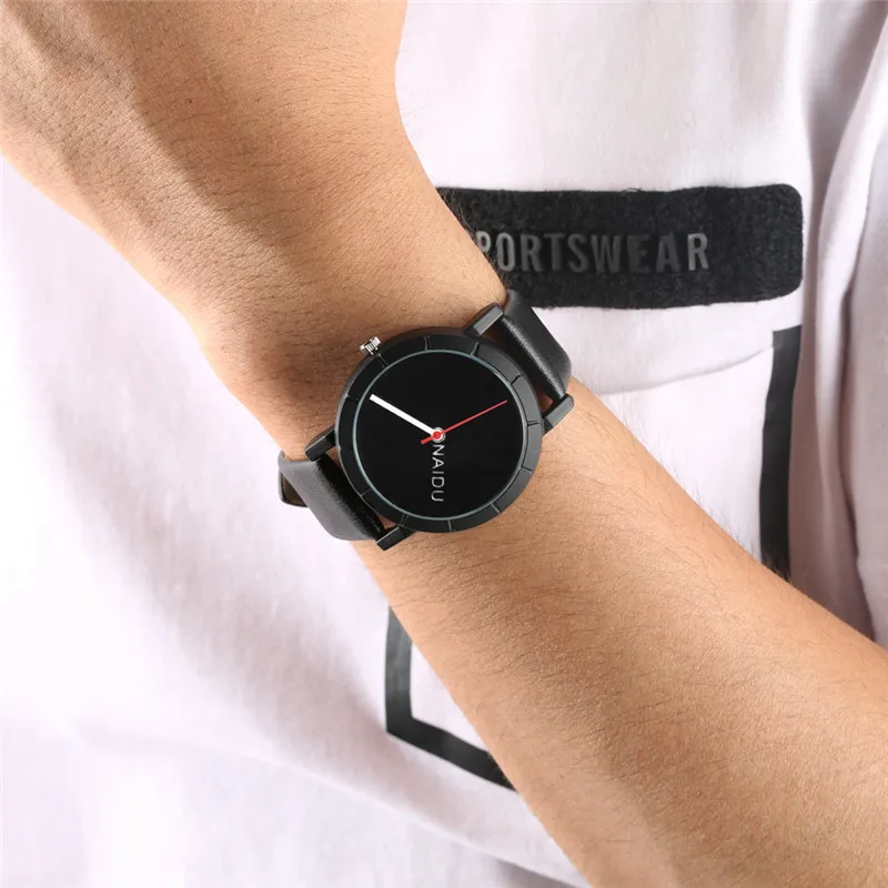 

2019 Men Watch Quartz Analog Leather Band White Circle Dial Clock Male relojes para hombre