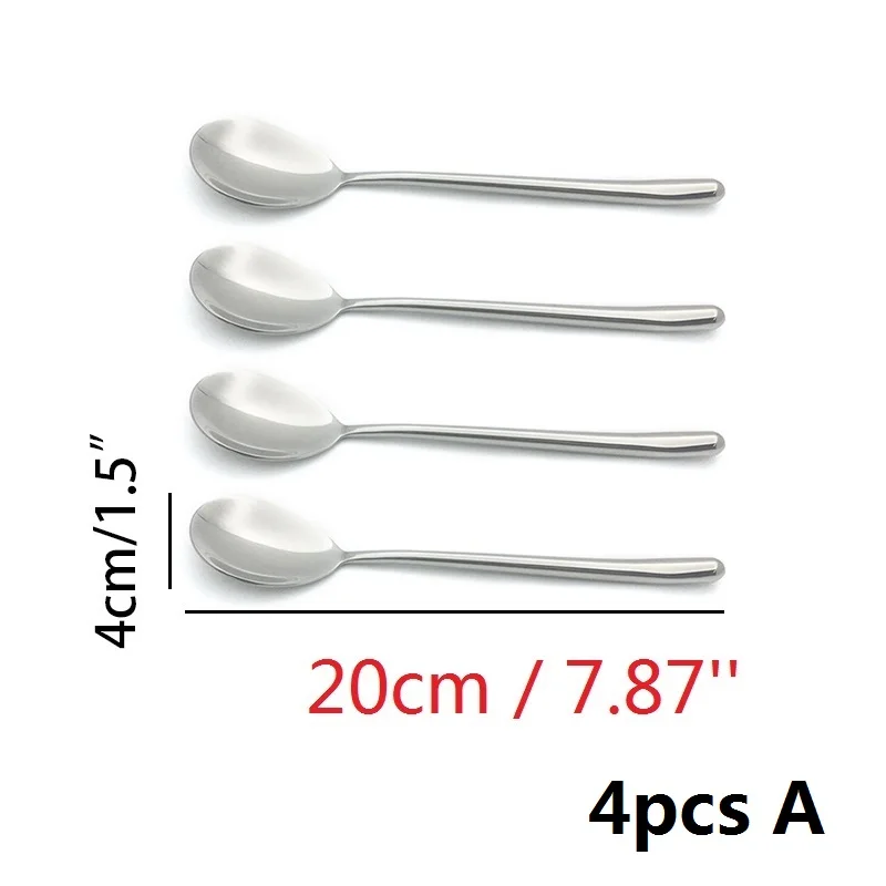 4pcs A Small spoon 304 нержавеющая сталь для ложек с длинной ручкой корейские суповые ложки столовая ложка для риса салат совок Смешивание Кофе десерт чайная ложка столовые приборы - Цвет: 4pcs A Small spoon