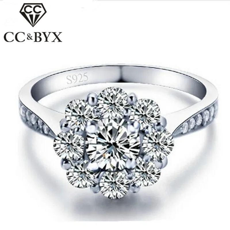 

White Gold Color Flower Wedding Rings Silver Color Vintage Engagement Rings For Women CZ Jewelry Bague Femme Gifts CC047