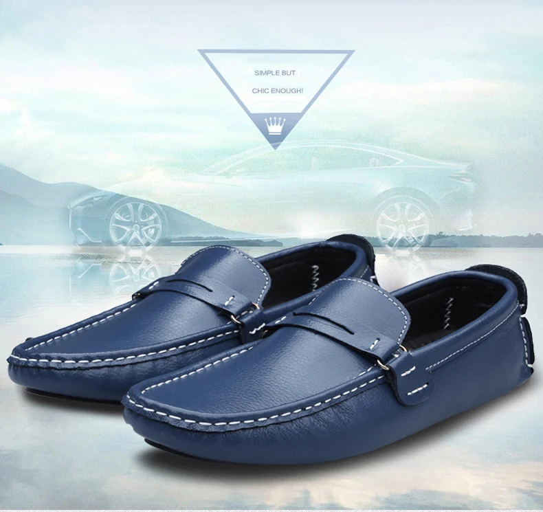 ALCUBIEREE Fashion Mens Flats Penny Loafers Spilt Leather Driving Shoes Male Boat Shoes Smooth Solid Moccasins Big Size Shoes 48