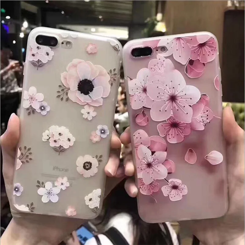 Для iPhone 7 плюс 6 S Чехол мода силиконовые 3D рельеф цветок ТПУ Мягкий В виде ракушки