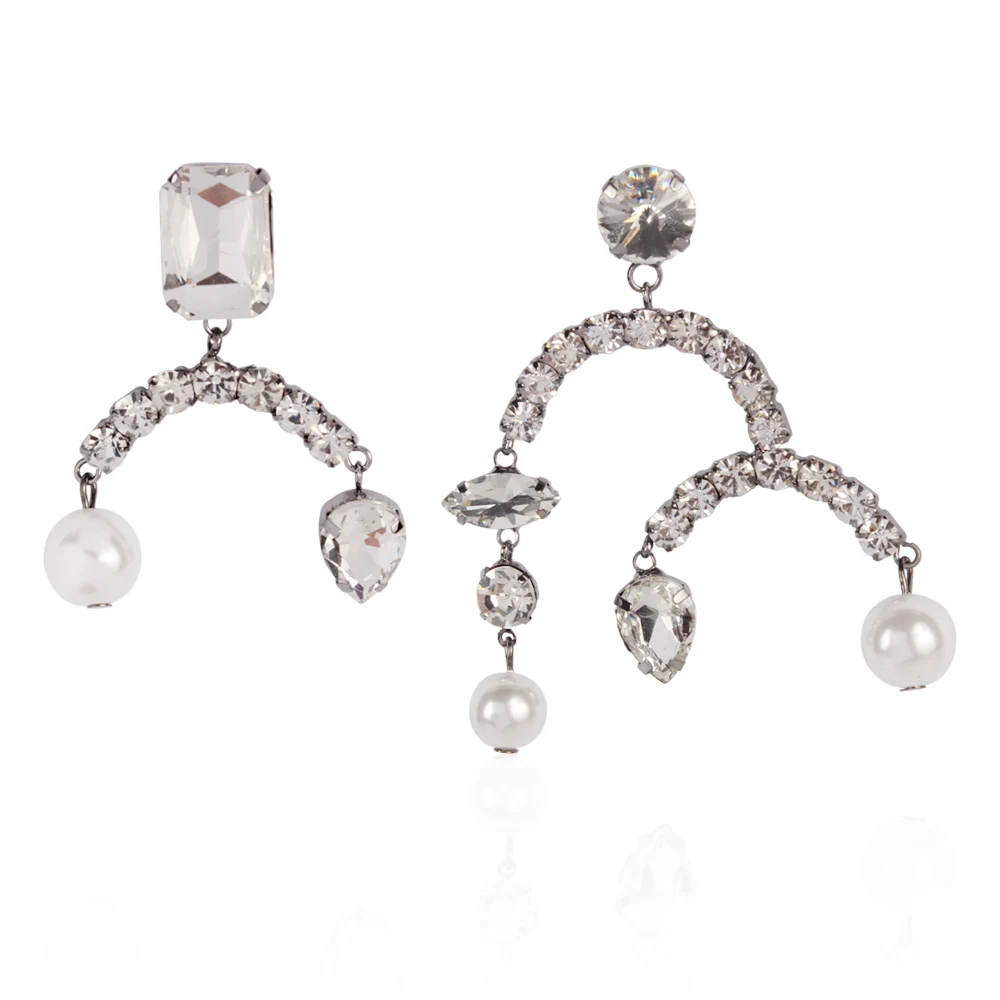 Banny Pink Asymmetric Crystal Geometric Stud Earrings For Women Party Rhinestone Imitation Pearl Statement Post Brincos | Украшения и