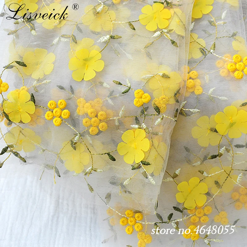 NEW 1yard Elegance 3D Flower Embroidered Tulle Lace Fabric Applique Fabrics French Chiffon Lace DIY dress skirt Clothing Fabric