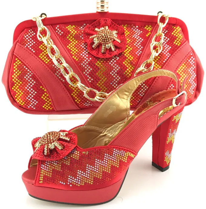 Красный Новый Прибытия Африканских Сандалии Обувь И Сумка Набор Оптовая Цена