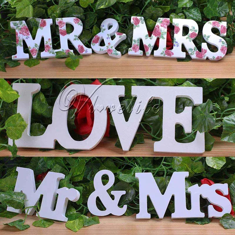 Домашний декор белый цвет Mr &amp Mrs формы деревянные буквы для свадьбы украшения