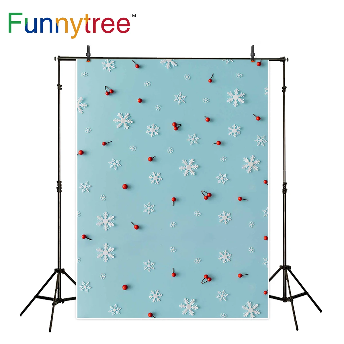 Фоны для фотосъемки Funnytree Рождественский узор из снежинок и красных ягод на синем